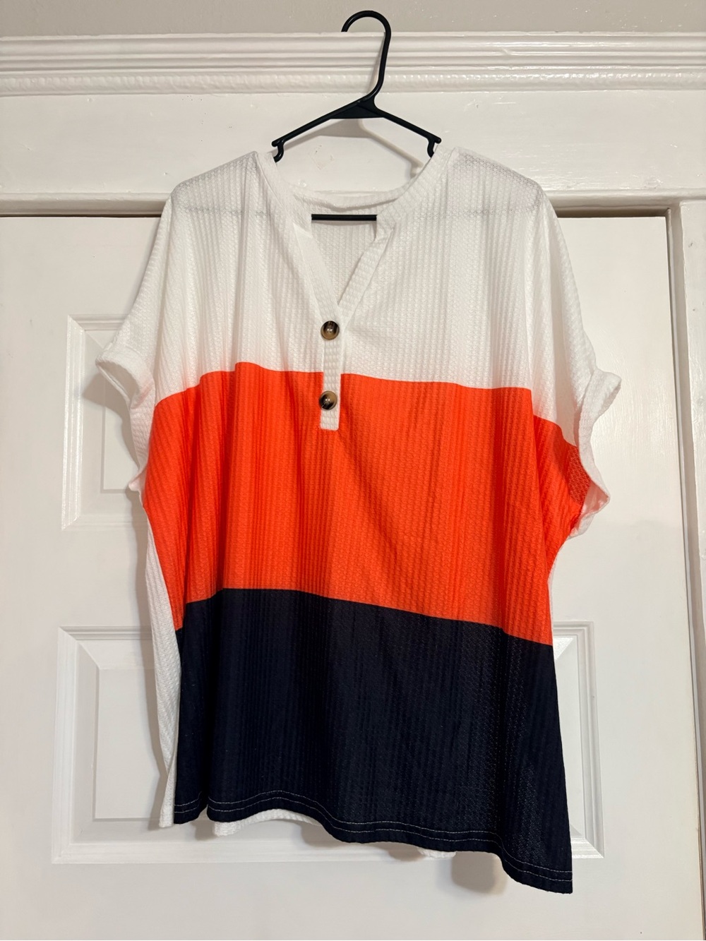 SHEIN White, Orange & Navy Colorblock Short Sleeve